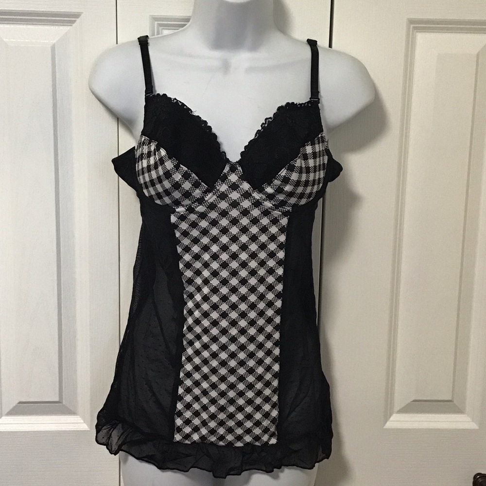 Elegant Black and White Checkered Laced Women's lingerie